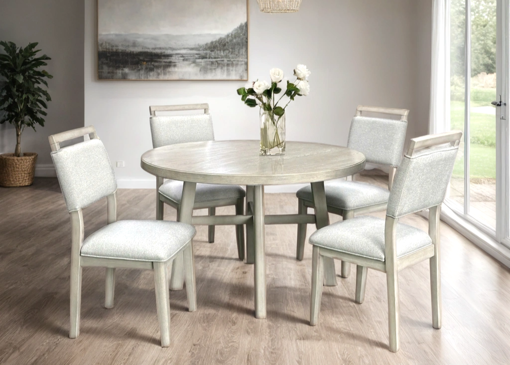 5pcs D2400 White Wood Finish Dining Set