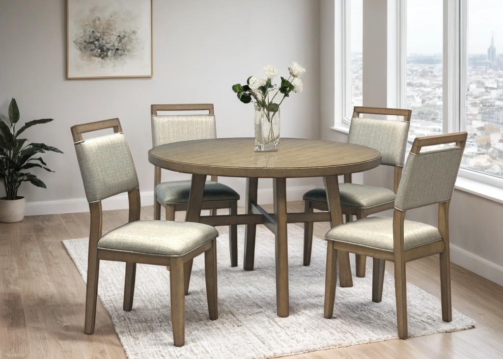 5pcs D2410 Light Brown Wood Finish Dining Set