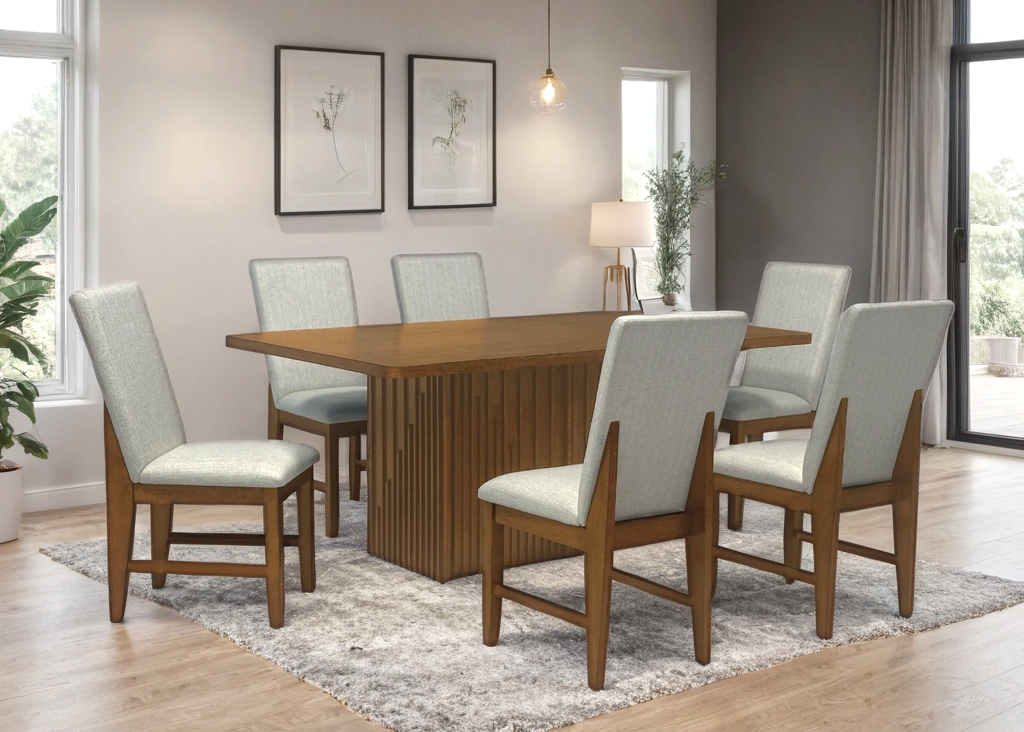 7pcs D2800 Wood Finish Dining Set