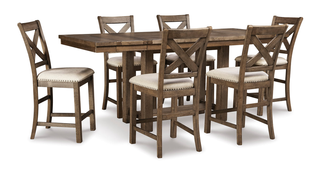 7pcs D631 Brown Counter Height Table Dining Set