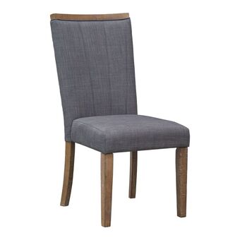 9pcs D901 Wood Finish & Charcoal Fabric Chairs Dining Set
