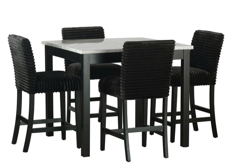 5pcs Dior13 Black Cord Fabric Chairs & Marble Top Pub Dining Set