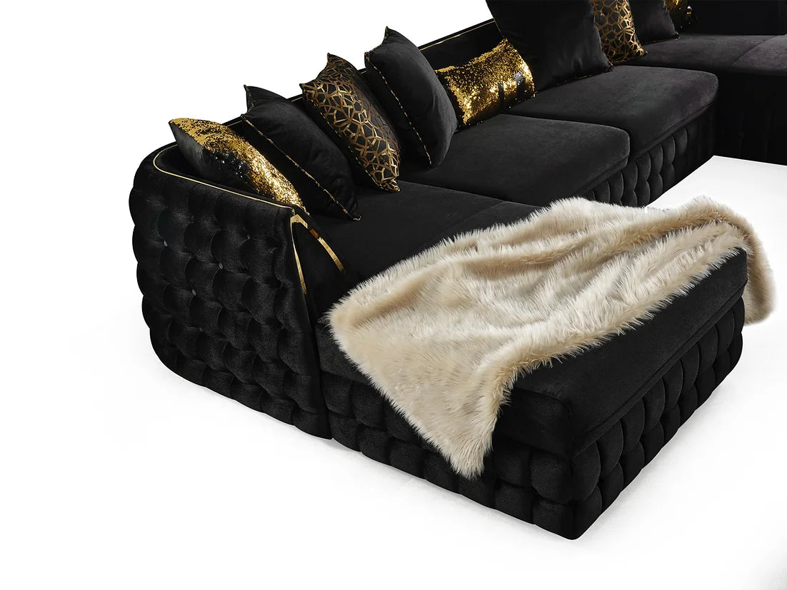 Sicilya Black Velvet Oversized Double Chaise Sectional