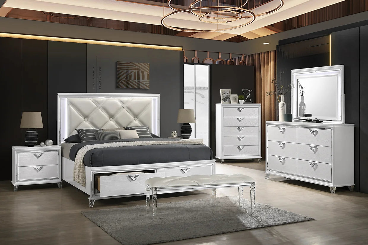 4pcs B6100 Layla White Wood Finish Bedroom Set