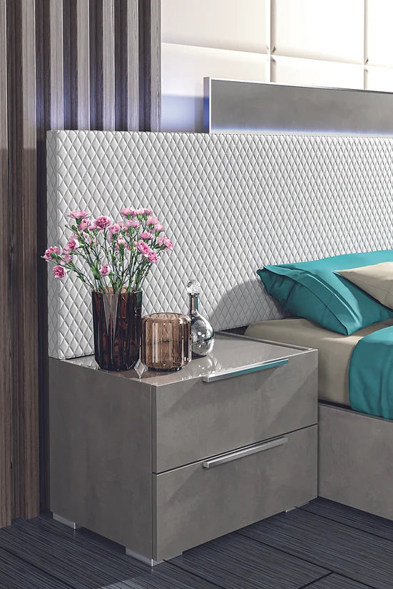 5pcs Fabiana Grey Leather Italian Bedroom Set