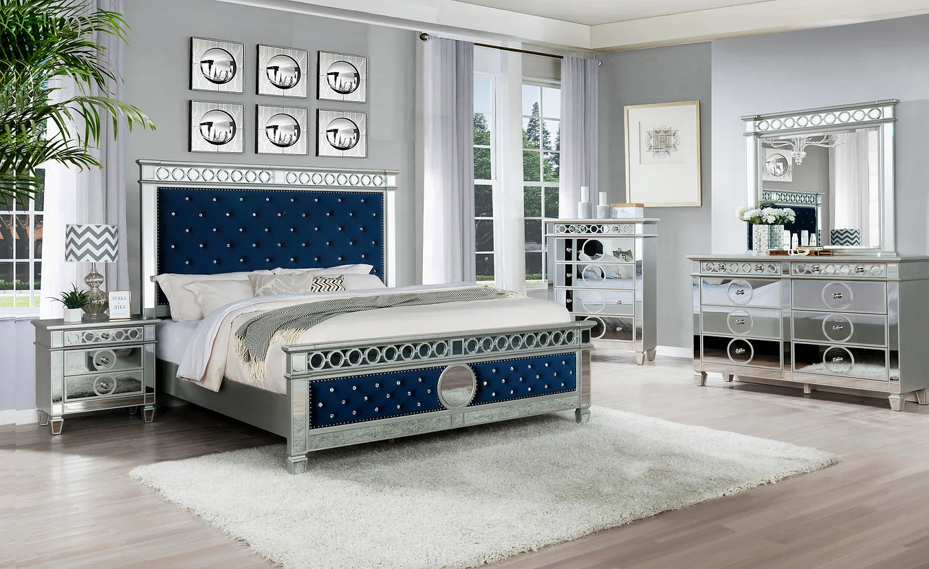 5pcs B1852 Bella Silver & Blue Finish Bedroom Set