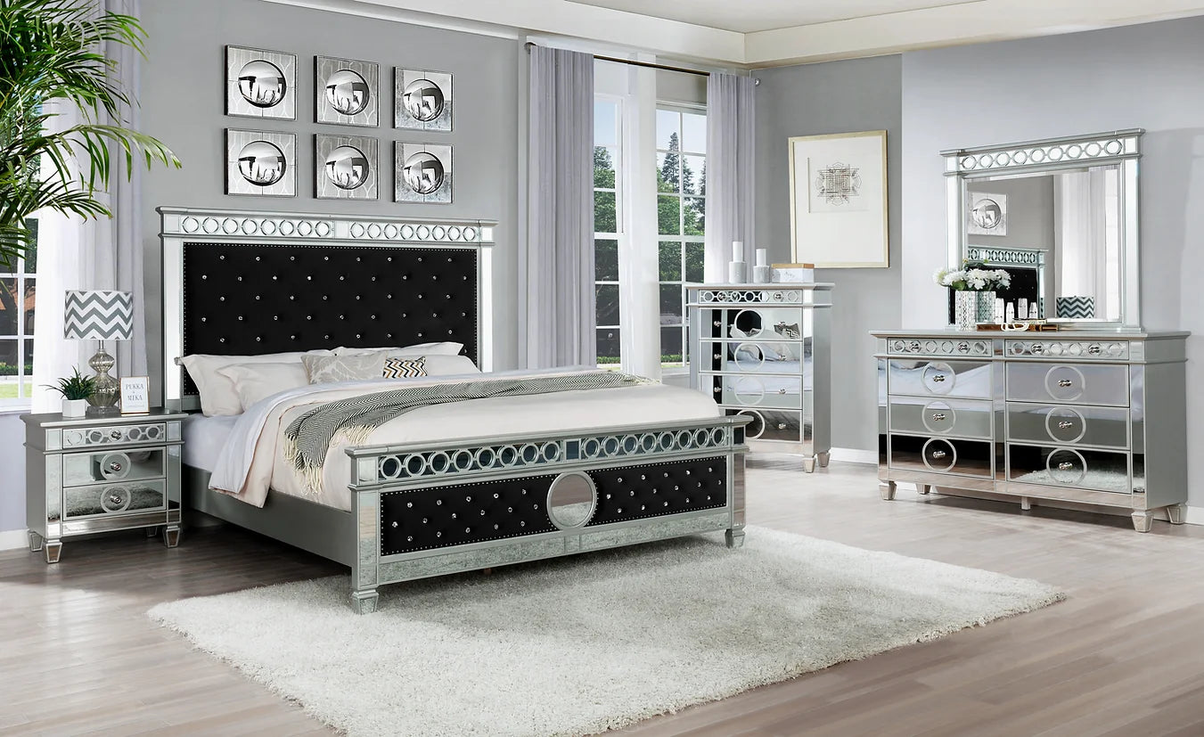5pcs or 4pcs B1852 Bella Silver & Black Finish Bedroom Set