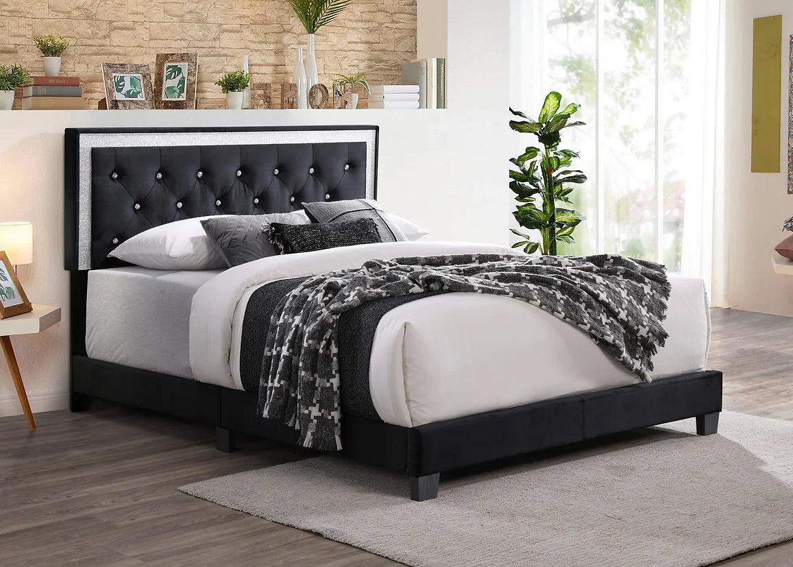 Mariana Black Diamond Velvet Platform Bed Frame