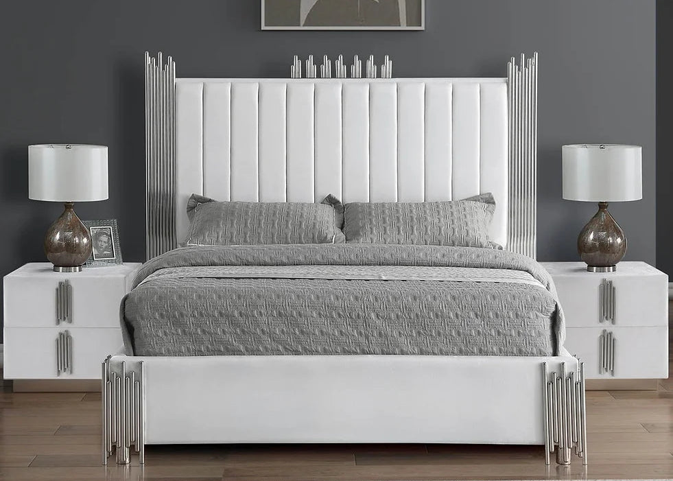 Token White Velvet Metal Ends Platform Bed Frame
