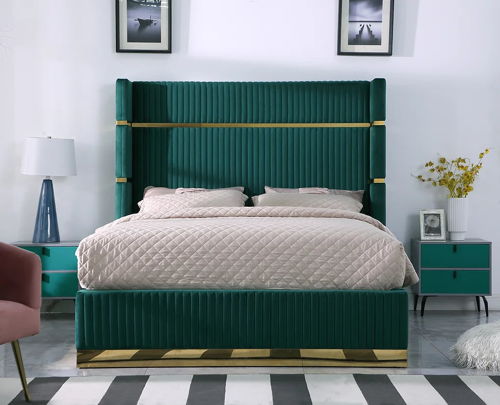 Aspen Green Velvet Platform Bed Frame