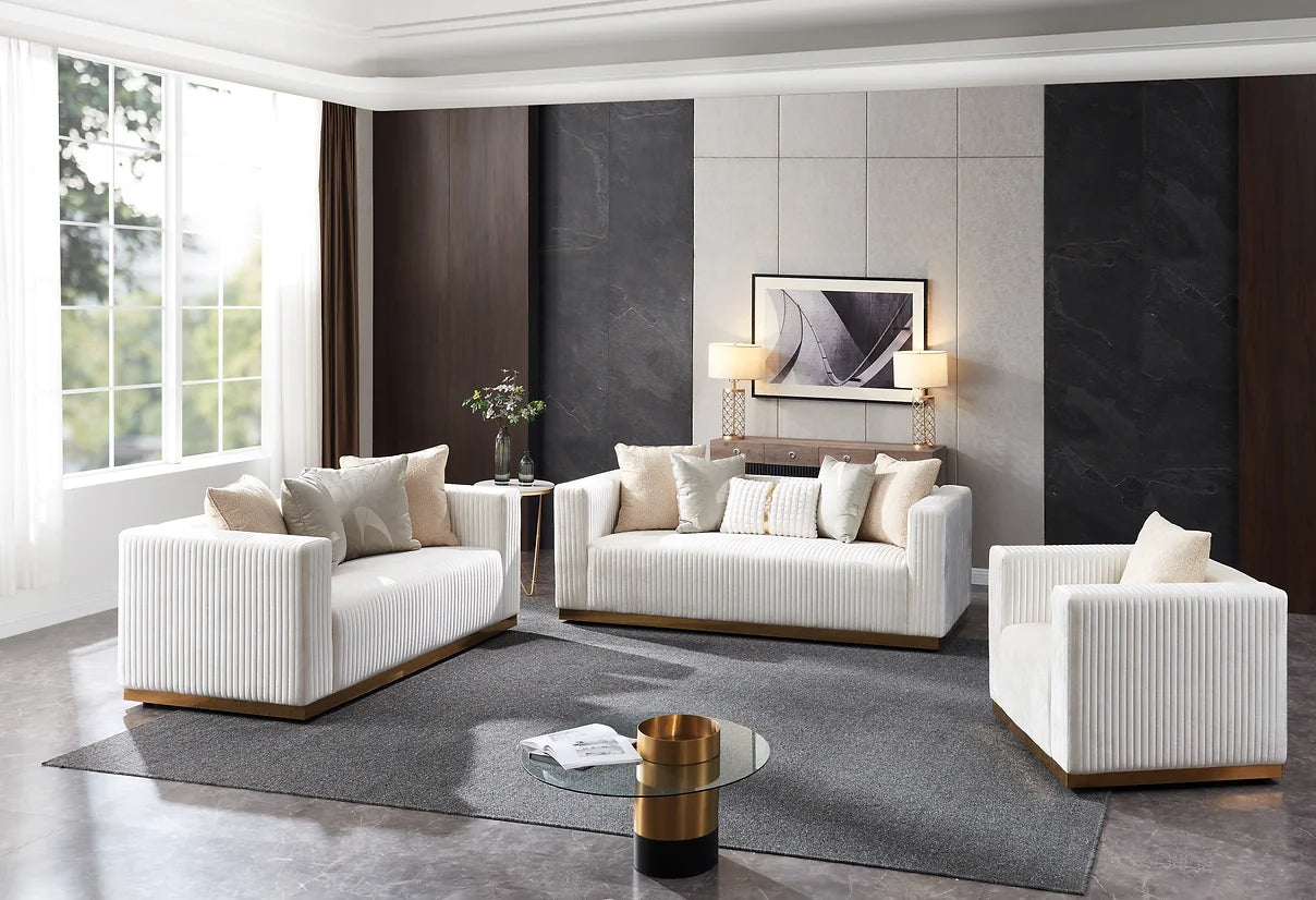 2pcs or 3pcs S3168 Alisha Ivory Velvet Sofa & Loveseat Set
