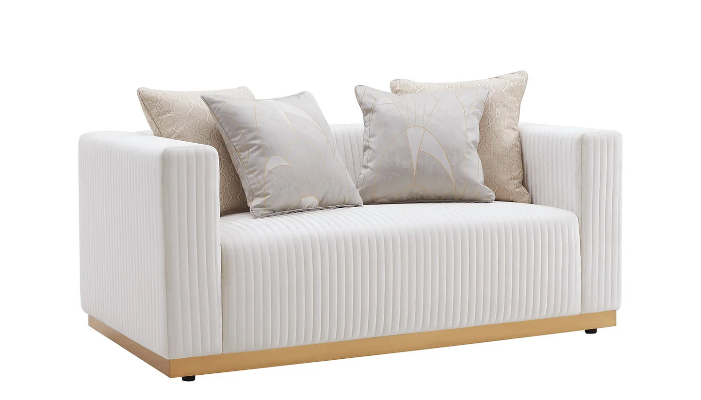 2pcs or 3pcs S3168 Alisha Ivory Velvet Sofa & Loveseat Set