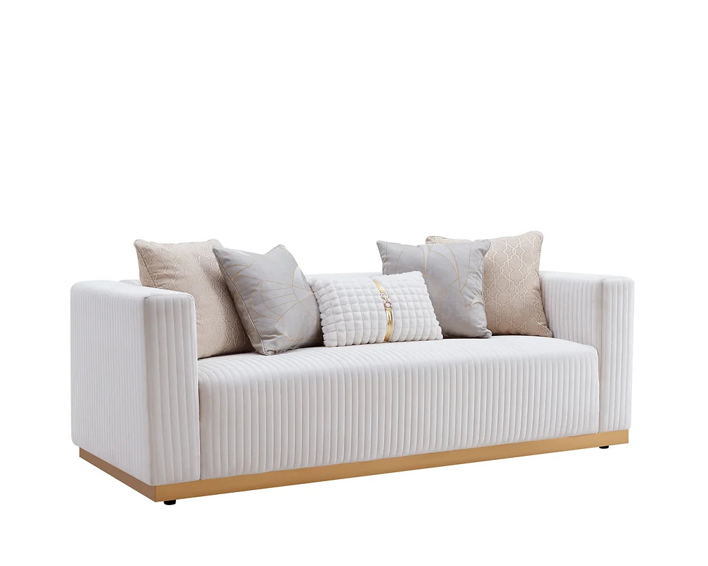 2pcs or 3pcs S3168 Alisha Ivory Velvet Sofa & Loveseat Set