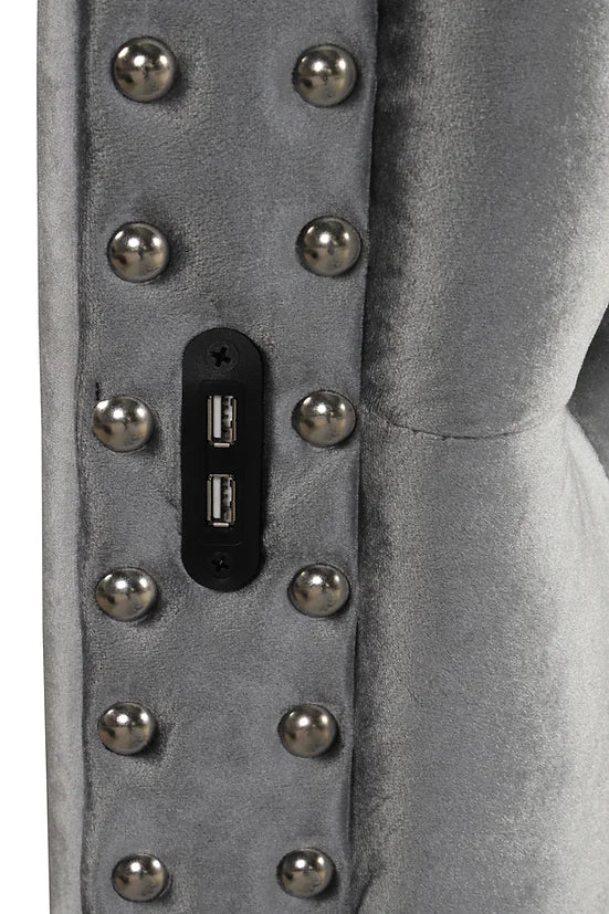 Lux II Grey Velvet Tufted Round Storage Platform Bed Frame