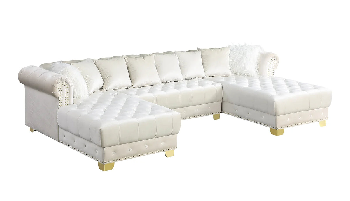 Jordan II Cream Tufted Velvet Double Chaise Sectional
