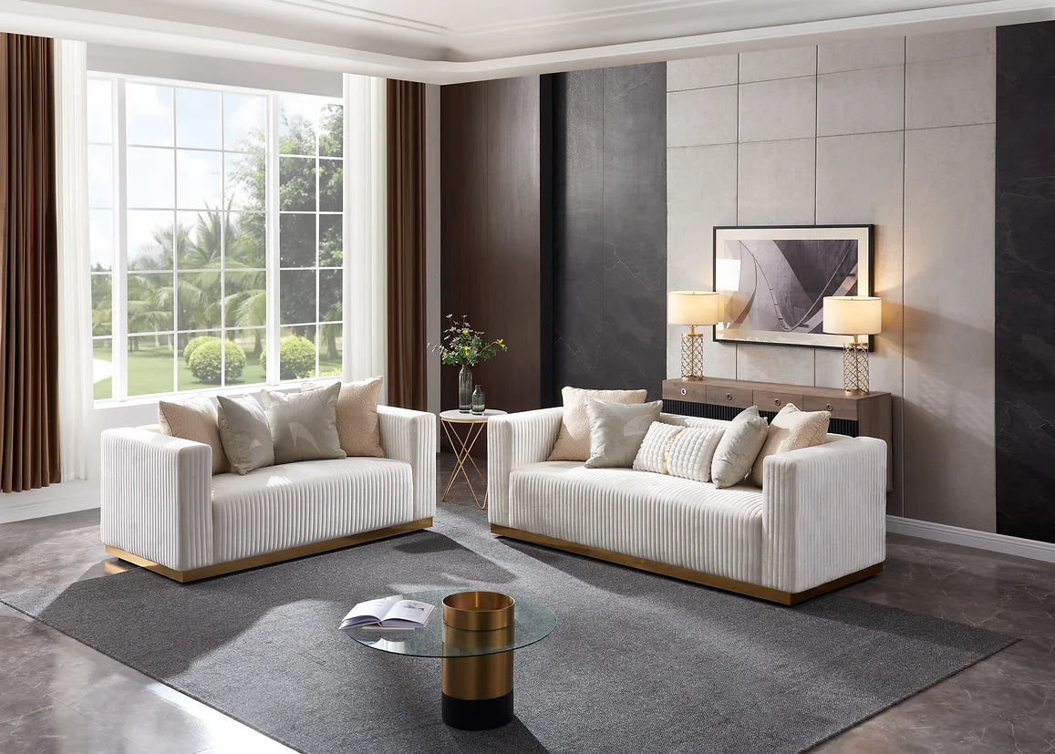 2pcs or 3pcs S3168 Alisha Ivory Velvet Sofa & Loveseat Set
