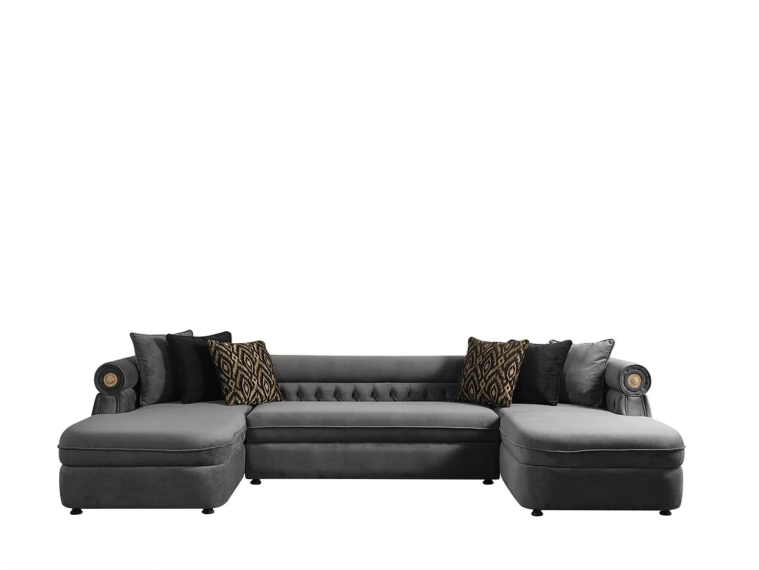 Brooklyn Grey Velvet Oversized Double Chaise Sectional