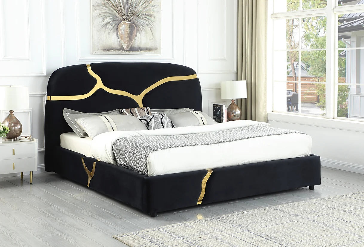 B838 Milan Black Velvet Platform Bed Frame