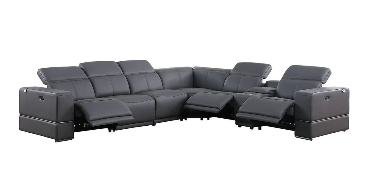 7pcs Dark Grey Franco Leather Power Sectional
