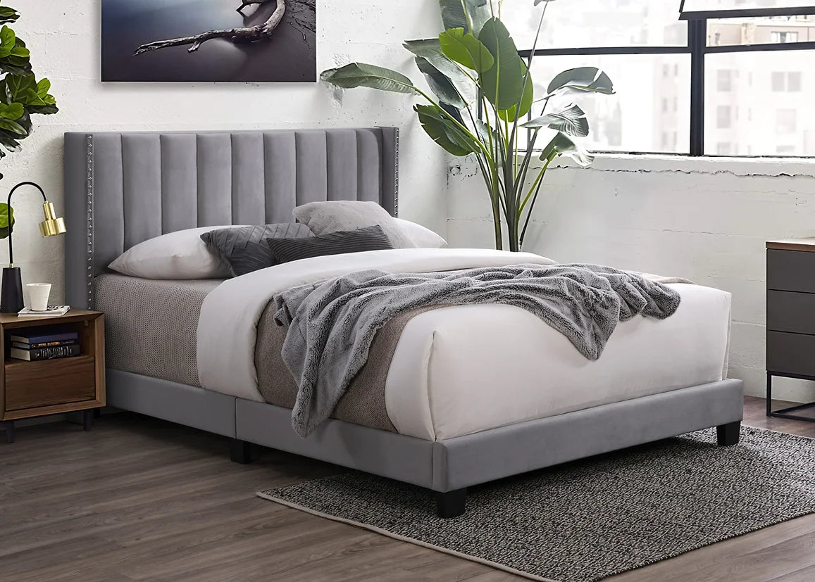 Lola Grey Velvet Platform Bed Frame
