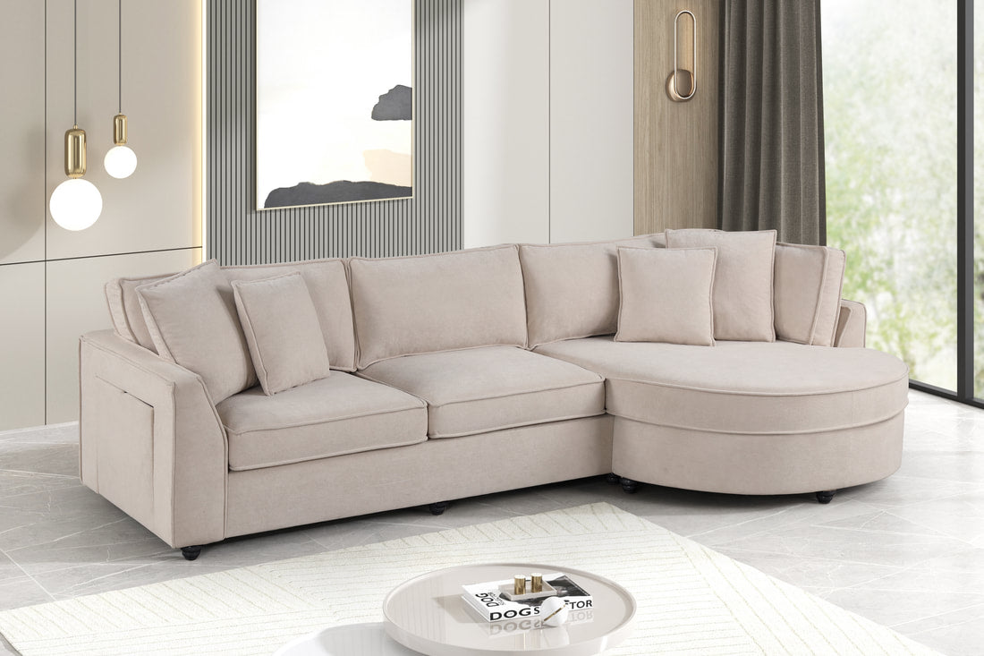 Elva Beige Sectional (w/ Reversible Chaise)