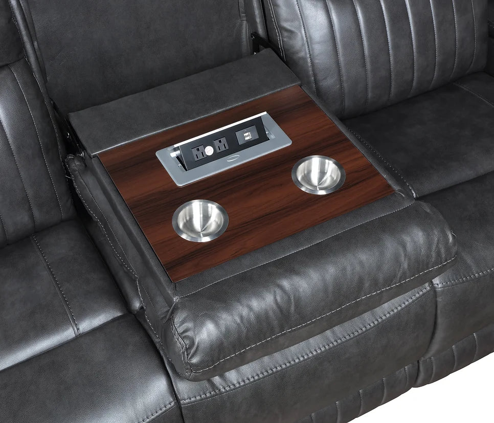 3pcs Ethan Dark Grey Leather Reclining Sofa Set