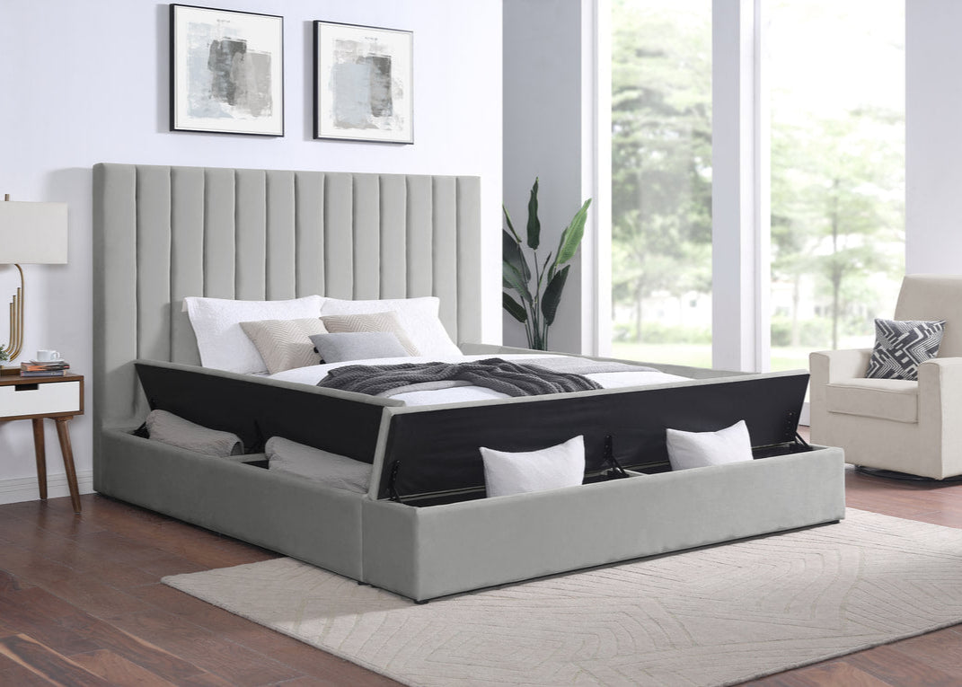 France Grey Velvet Storage Bed Frame