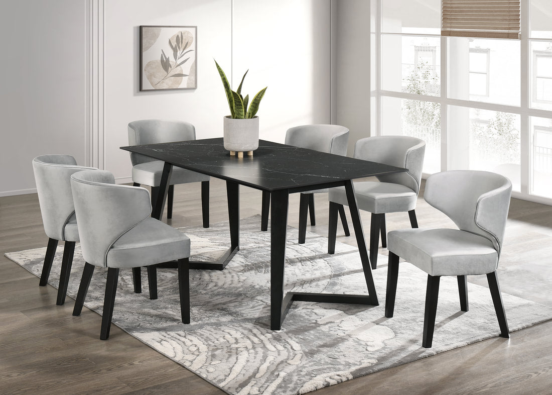 7pcs Hamilton Onyx Silver Black Dining Set