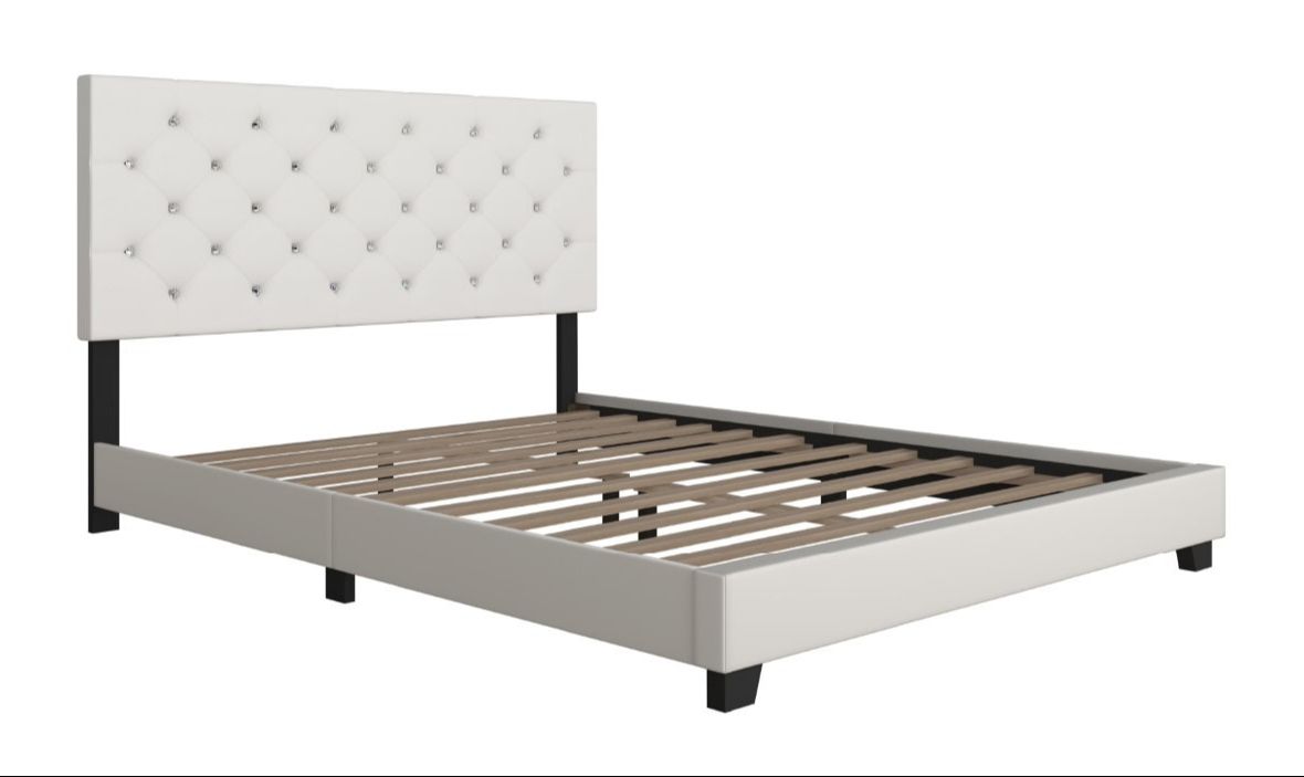 HH20188 White Diamond Tufted Bed Frame