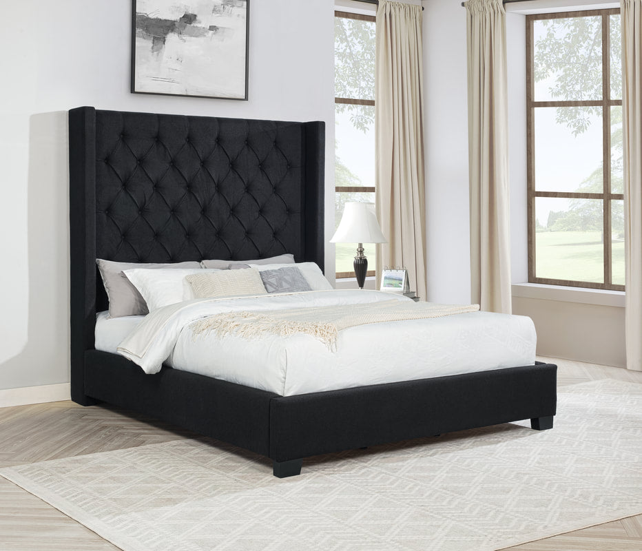 HH406 Black Fabric Tufted 6FT Tall Bed Frame