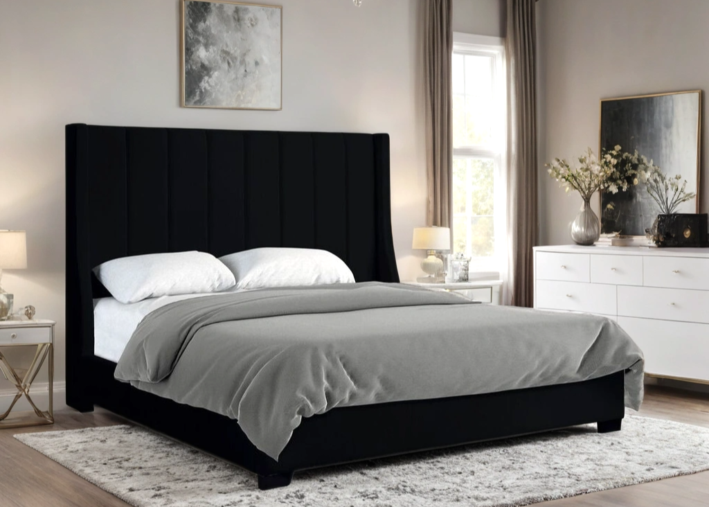 HH408 Black Velvet 6FT Tall Bed Frame