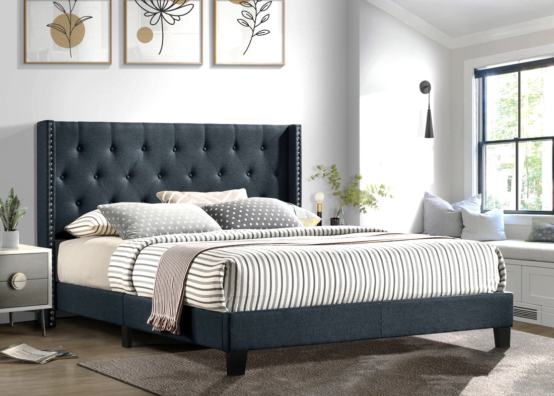 HH760 Charcoal Linen Platform Bed