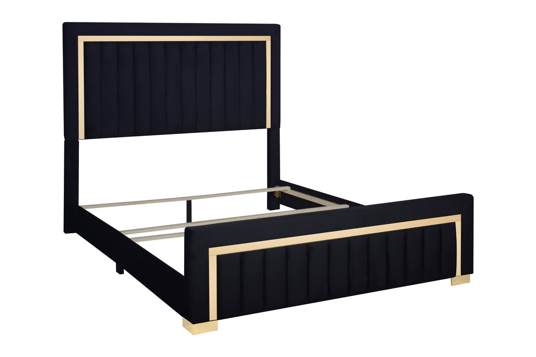 HH800 Black Velvet Bed Frame with Golden Trim