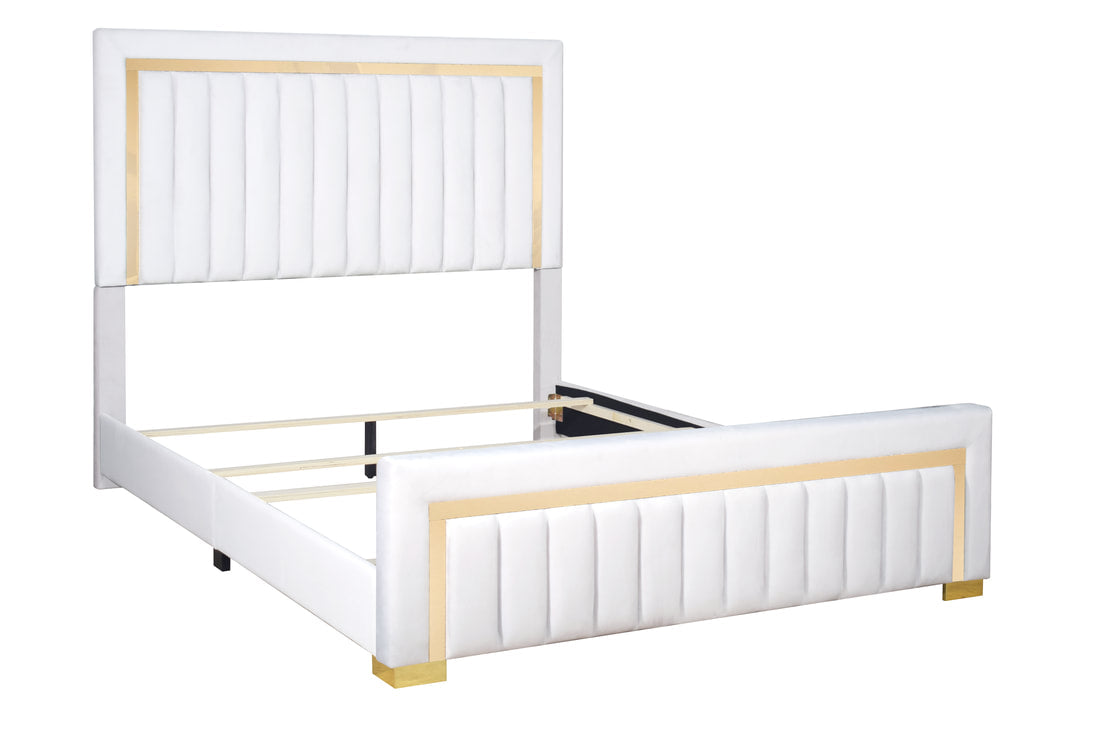 HH810 Beige Velvet Bed Frame with Golden Trim