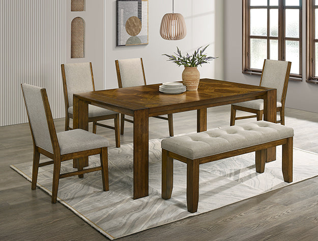 6pcs Hollister Brown Wood Dining Set