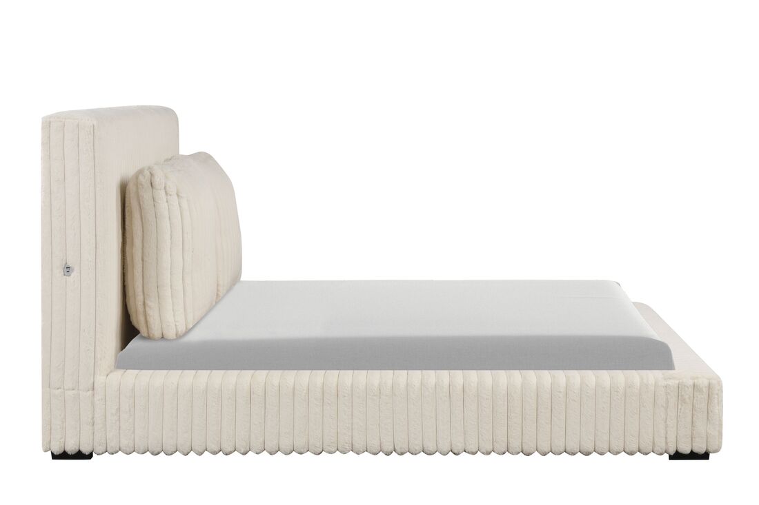Lauren Beige Fabric Platform Bed with USB Ports