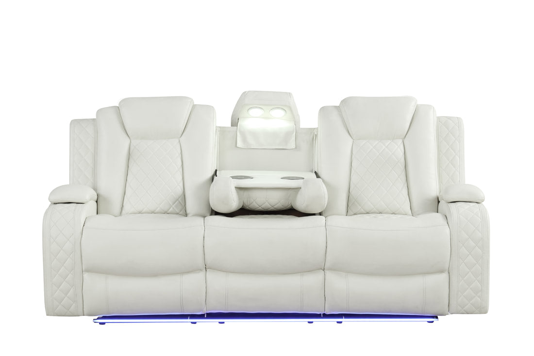 3pcs Luz White Leather Gel Reclining Sofa Set