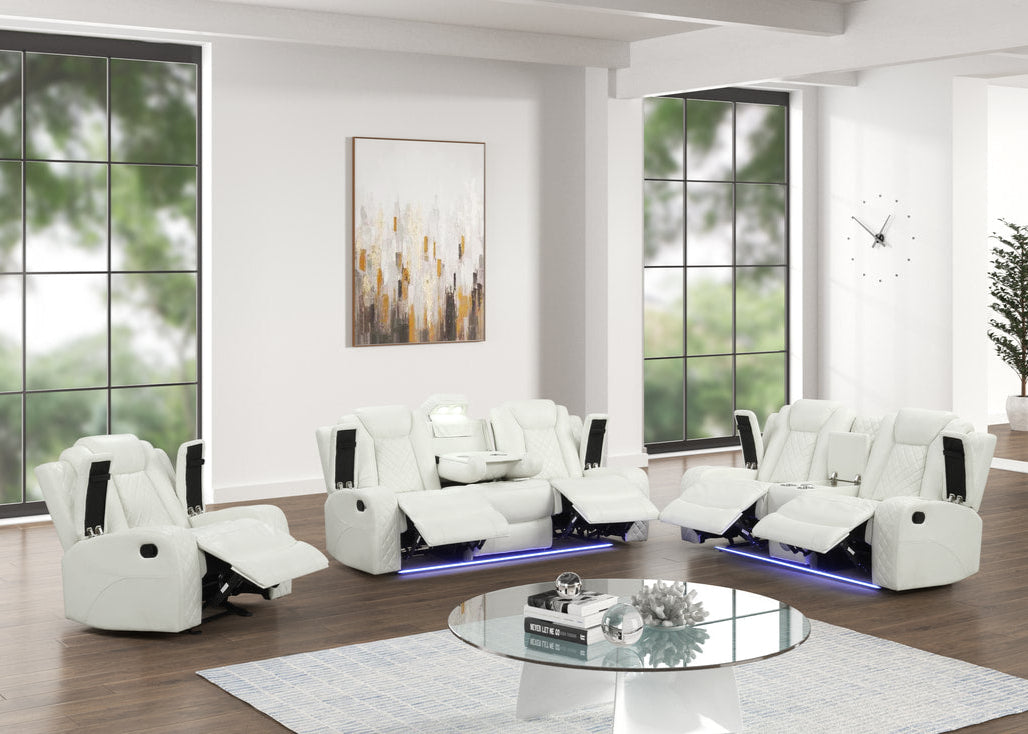 3pcs Luz White Leather Gel Reclining Sofa Set