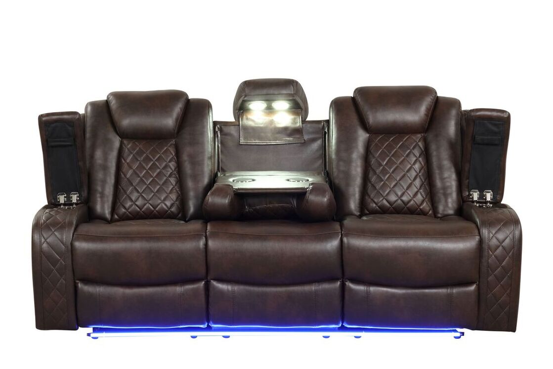 3pcs Luz Brown Leather Gel Reclining Sofa Set