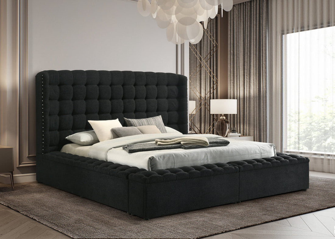 Madonna Black Boucle Fur Storage Bed Frame