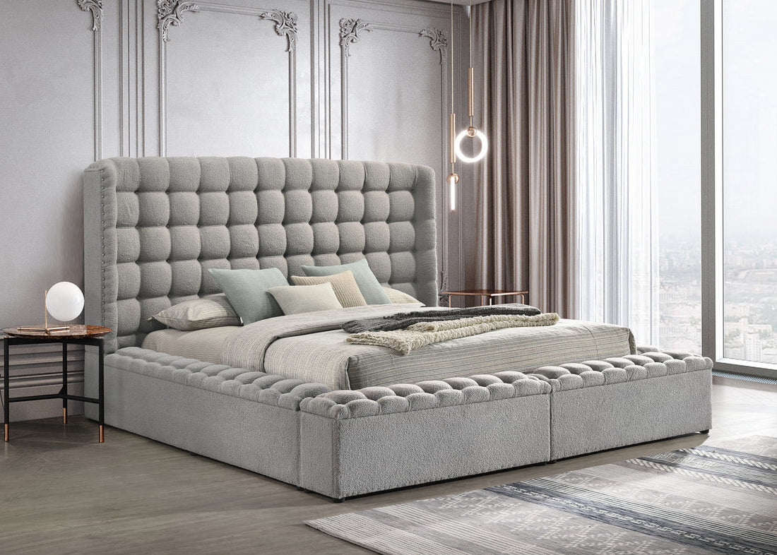 Madonna Beige Boucle Fur Storage Bed Frame