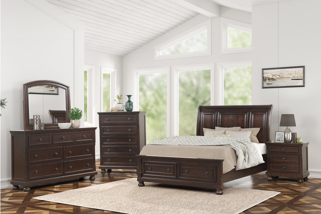 5pcs Magnolia10 Brown Wood Finish Bedroom Set