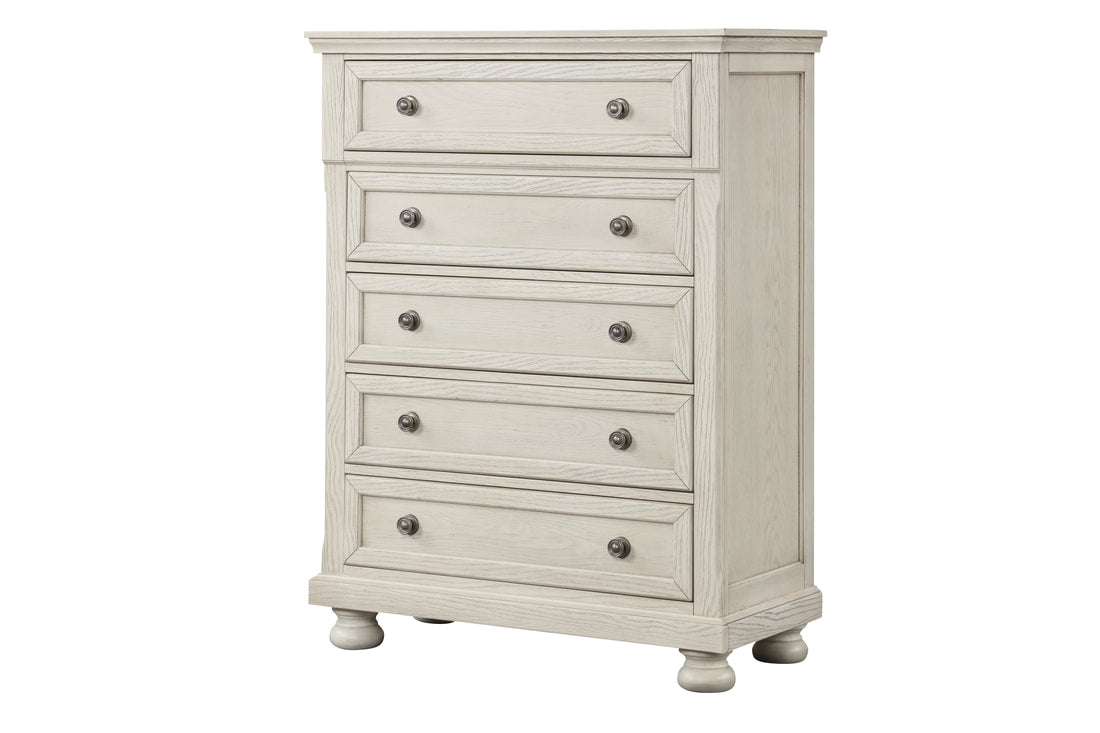 5pcs Magnolia40 White Wood Finish Bedroom Set
