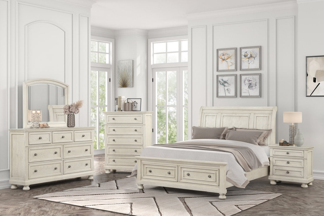 5pcs Magnolia40 White Wood Finish Bedroom Set