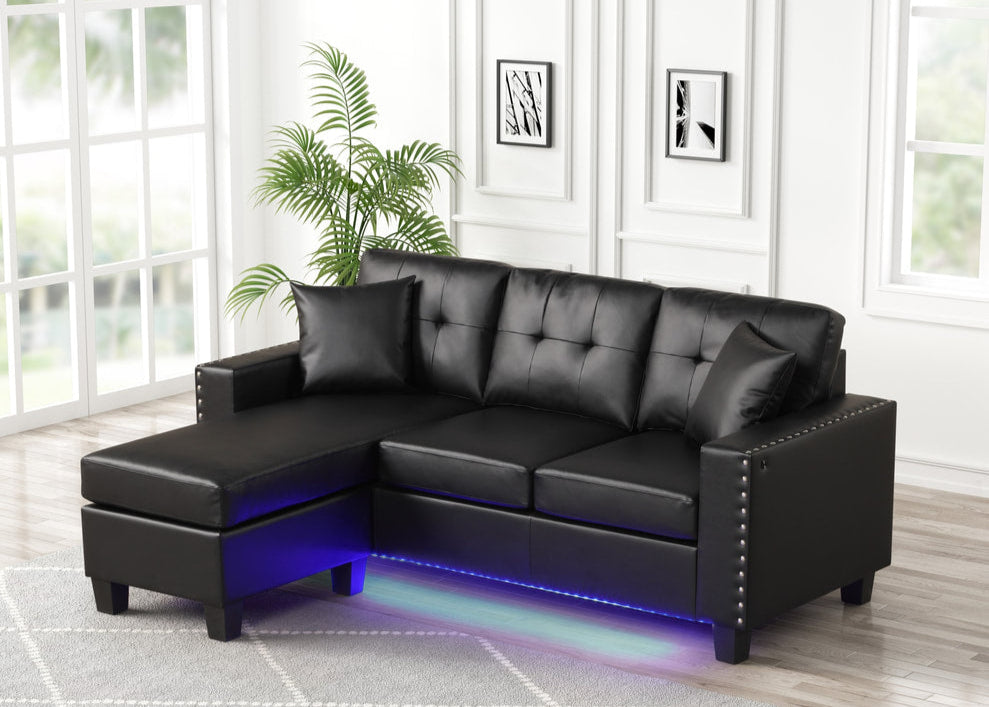 Messi Black PU Sectional with LED lights