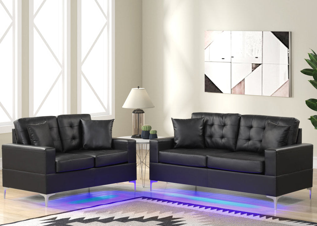 Miami Black LED Sofa & Loveseat Set