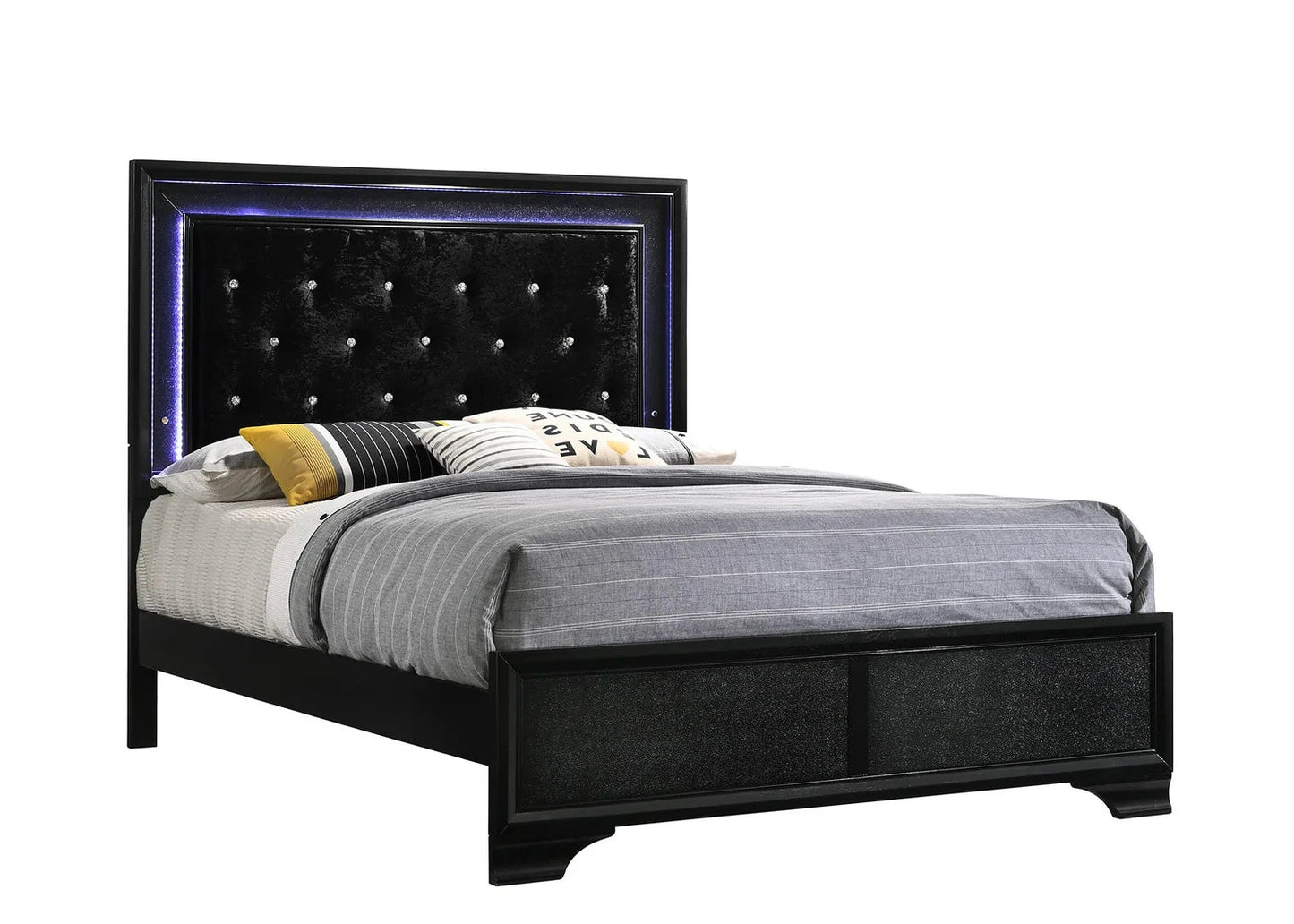 5pcs Micah Black Wood Finish LED Bedroom Set