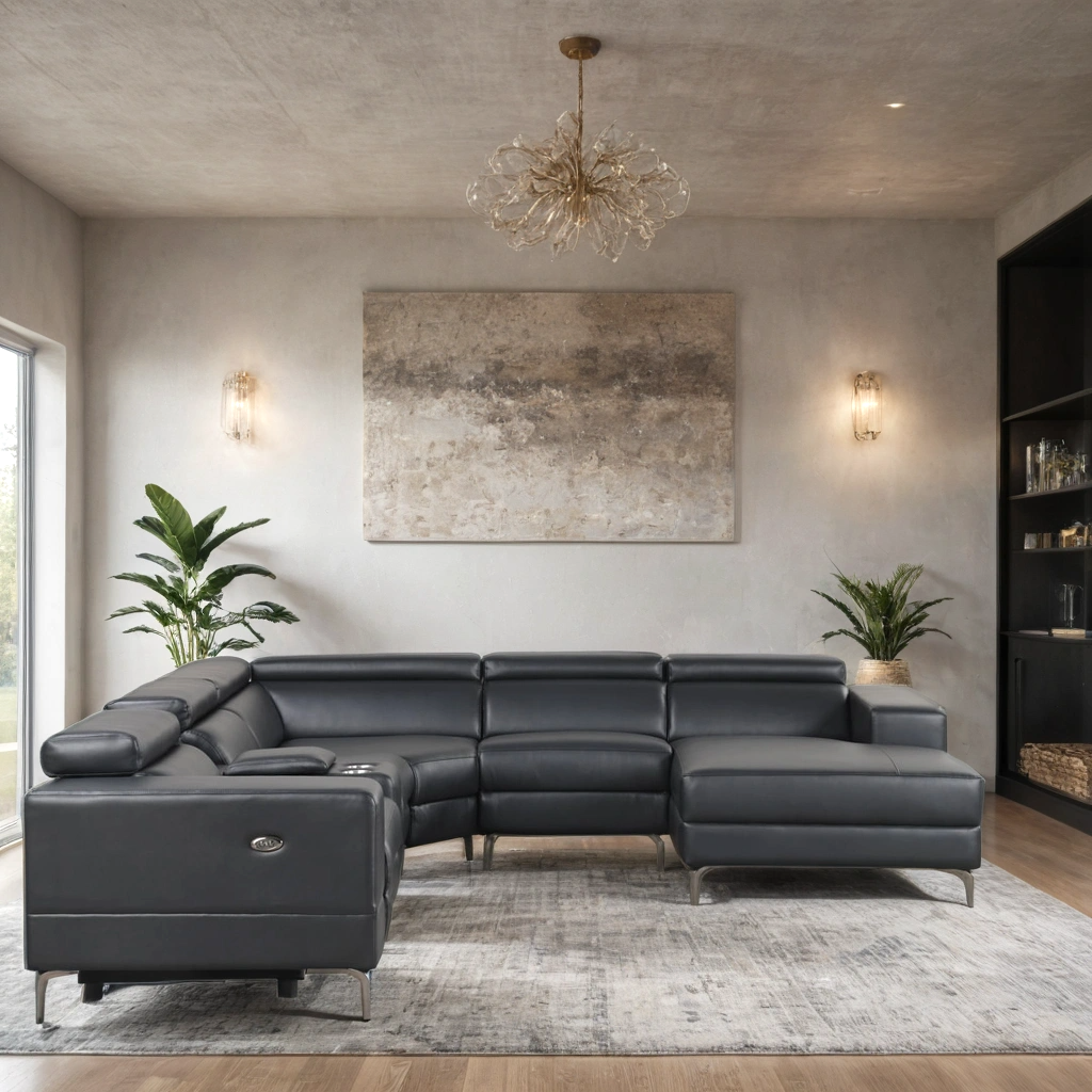 Milano Black Leather Power Reclining Sectional