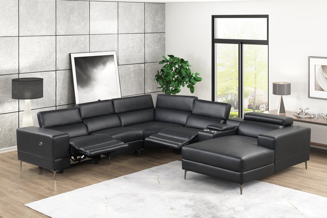 Milano Black Leather Power Reclining Sectional