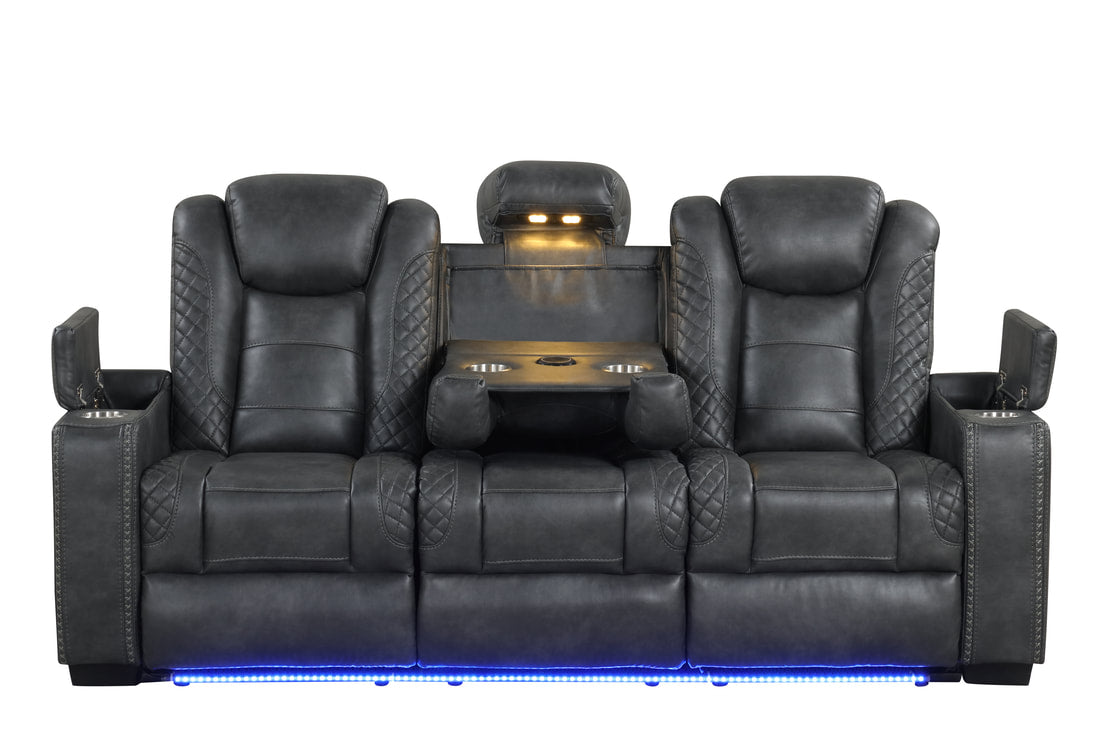 3pcs STEFANO30 Grey Leather Gel Reclining Set